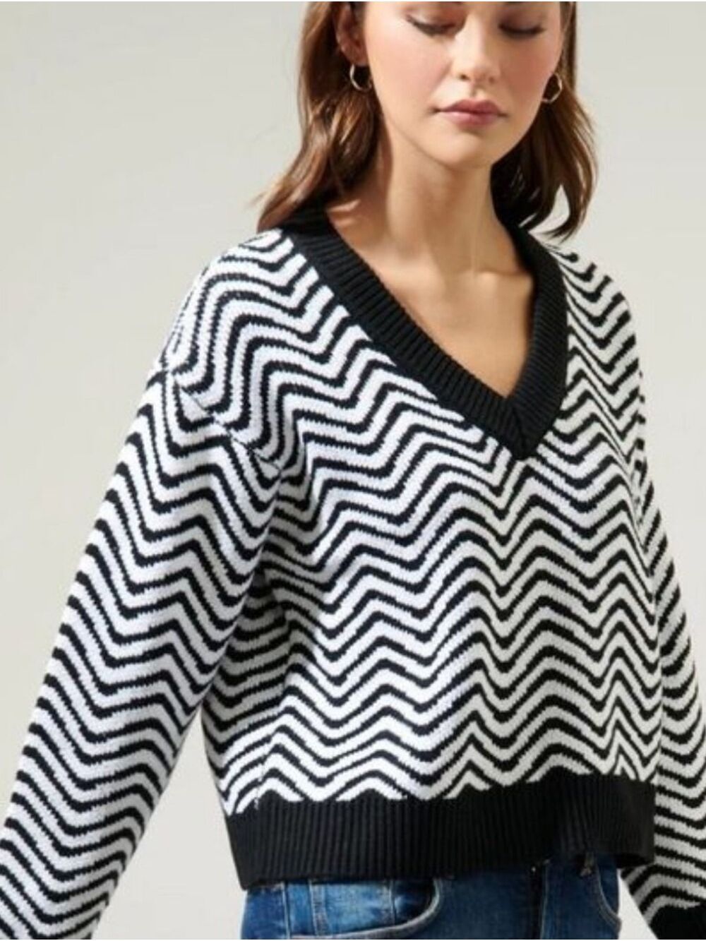 NWT $59 Sugarlips Greta Zebra Long Sleeve Sweater – Black/White (Size XS)